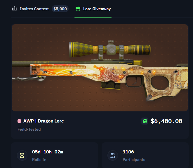 Vancho666_CS's tweet photo. ONLY 1,100 Participants for the Dragon lore giveaway!

If you want to participate:
Create an account (MY LINK in replies)
Join the giveaway
DONE!

Random RT win a mystery CS2 skin! https://t.co/wbgAG96Wsd