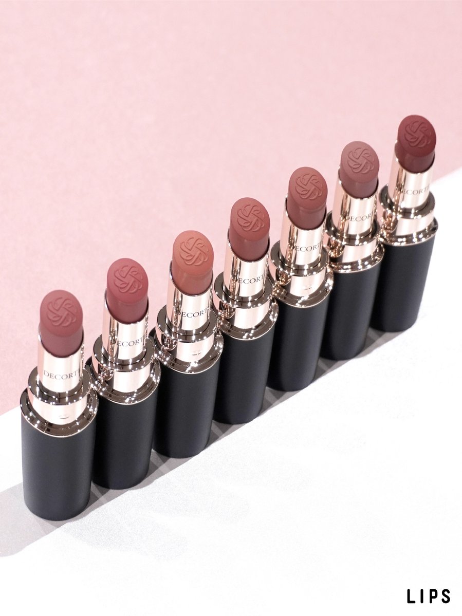 lipsjp's tweet photo. ＼＼明日から発売／／
コスメデコルテの新作ソフトマットサテンリップをスウォッチ💄
「ルージュデコルテ」に新しい質感が仲間入り✨
肌や唇の色になじみやすい血色カラー7色がお目見え💗
みんなはどの色が気になる？👀 https://t.co/uyBROBEDBW