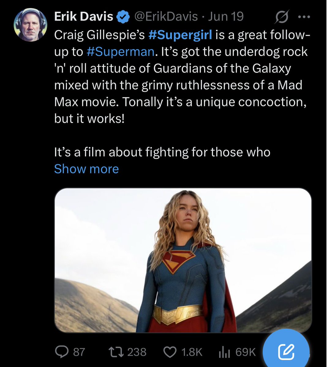 TheDanCotter's tweet photo. @ErikDavis It’s as good as Supergirl! https://t.co/HCWe7rGNVq