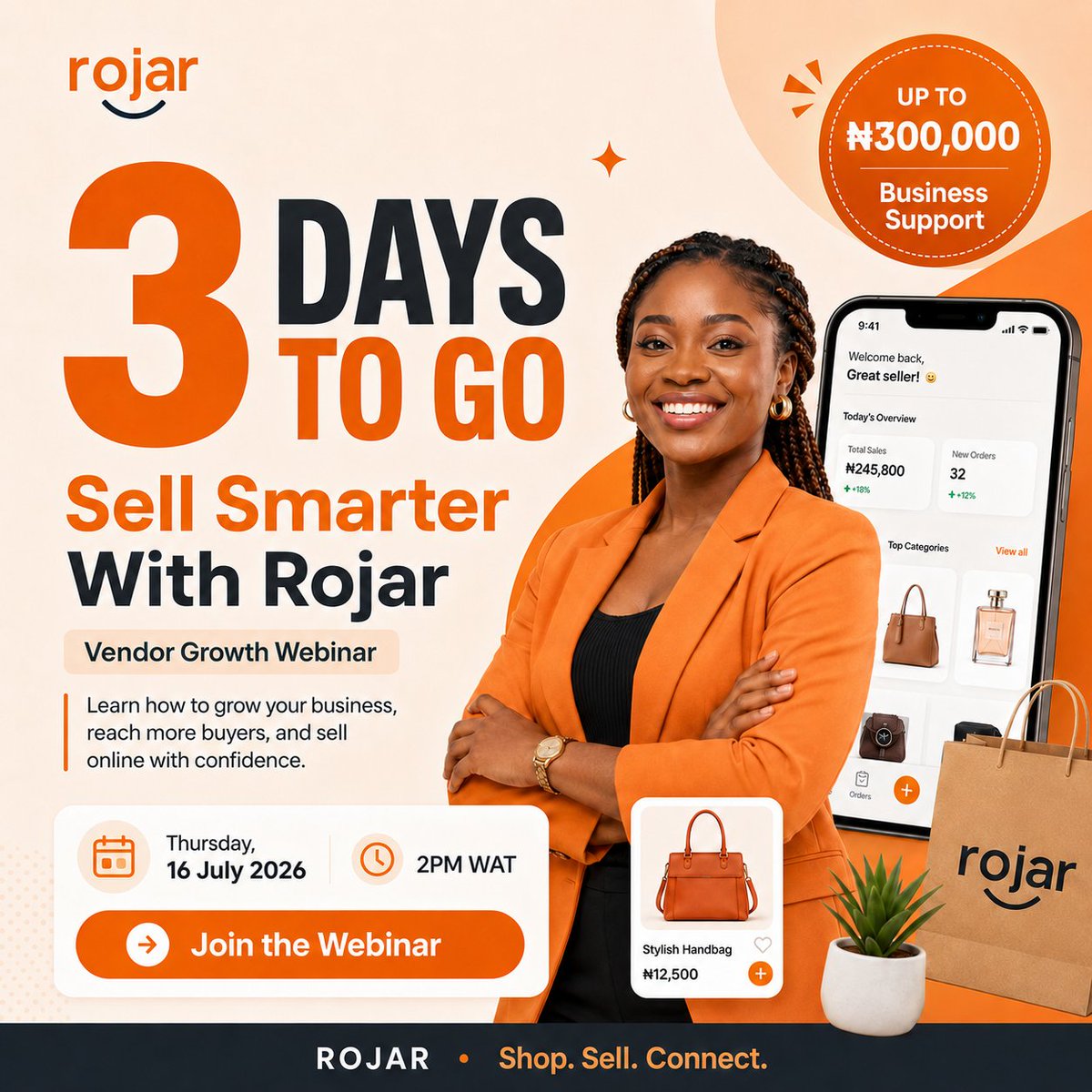 RojarNG's tweet photo. 1 day to go! 🔥

The Rojar Vendor Growth Webinar is almost here.

Learn how to sell smarter, grow online, and turn your products into shoppable posts.

₦300,000 Business Support opportunity available.

Join the group now:
https://t.co/seBqaY8eD3 https://t.co/QHzVJfWsRn