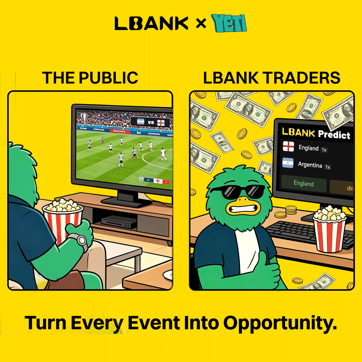 LBankIndonesia's tweet photo. Ada yang cuma nonton, ada yang bisa tebak sebelum terjadi. 👀⚽
Aksi Piala Dunia berlanjut bareng @yeti_dyor & LBank Predict.
Pantau laga, pilih timmu, & klaim hadiahnya:
https://t.co/36JR65NgWJ
#LBankxYETI #LBankPredict #WorldCup2026 https://t.co/zovfTdDCch
