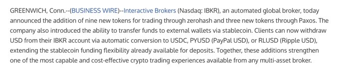 CryptoEducStan's tweet photo. Interactive Brokers adds nine tokens including AAVE, UNI & NEAR, plus two-way stablecoin transfers for USDC, PYUSD & RLUSD. Major U.S. brokerage ramps up crypto integration. solana:2b1kV6DkPAnxd5ixfnxCpjxmKwqjjaYmCZfHsFu24GXo ethereum:0x8292bb45bf1ee4d140127049757c2e0ff06317ed ethereum:0xa0b86991c6218b36c1d19d4a2e9eb0ce3606eb48 ethereum:0x7fc66500c84a76ad7e9c93437bfc5ac33e2ddae9