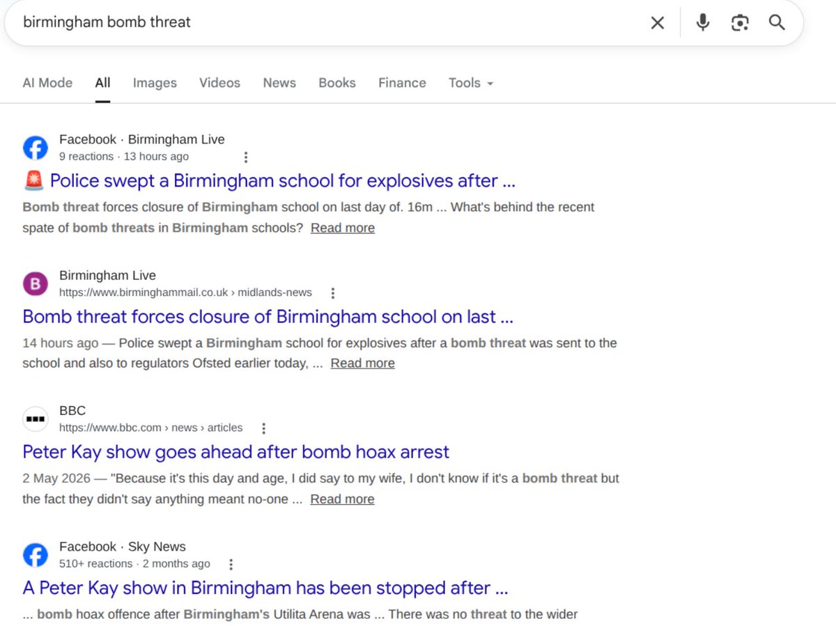 uk_islamophobia's tweet photo. A bomb threat evacuated 450 Muslim children from their school.

Tuesday. Birmingham.

You probably didn't hear about it.

One local school. 450 Muslim children. A bomb threat.

The media didn't think it was worth making national.

An email. Their last day of term, mid awards ceremony.

Sniffer dogs through the corridors. 450 children standing outside while police checked for explosives.

Hamd House School, Bordesley Green.

The threat was also sent to Ofsted.

Police have logged it as harassment.

We log it as what it is. A bomb threat against 450 Muslim children, on their last day of school, is Islamophobia.

The proprietor says the school has been targeted before.

The Birmingham Mail covered it. Yahoo News picked it up.

No one else.

450 children. No headline.

Days earlier, 15,000 Muslims were moved off a Suffolk estate under a declared major incident.

A far-right terror plot against a religious gathering.

Twelve arrests. Three men held on suspicion of conspiracy to murder.

The Home Secretary said the police response saved lives.

That one did make the news. For a day.

Try to find it now. It's not on the BBC homepage.

Two months ago, a bomb hoax evacuated a Peter Kay gig at Birmingham's Utilita Arena. Same police force. No target, no children, a comedy show.

The BBC, LBC and Yahoo all had it up within hours. National headline news.

450 Muslim children evacuated from their own school. Not one national outlet touched it.

Rajab, who worships at Al Madinah Masjid in Norwich, was there for Suffolk. He told the BBC: "I'm not scared, I'm not worried because that's a normal thing. It's a thing we face on a daily basis."

A father telling his community that surviving a terror plot is just Tuesday.

You had to search "Suffolk terror event" just to confirm it still existed.

And the state?

Two days before the school threat, the government announced £250 million to police antisemitism. Three years. Hundreds of new officers.

That threat is real. That protection is right. We would not take a penny of it away.

Our number: £40 million.

£10 a head, against £105.

And ours came with a written condition. Don't "undermine" the government, or lose it.

One community gets protection.

Ours gets a leash. And a bomb threat on the last day of school.

No COBRA meeting.

No hate crime action plan.

No headline.

450 children went home early on their last day because someone threatened to blow them up.

You had to come here to find out.

We are not asking for less protection for anyone.

We are asking for the same protection to keep our communities safe.

So no father has to explain to his child why they went home early on the last day of school, instead of walking out with an award and a smile.

Report: https://t.co/NTLpXVTNS2
Keep us alive: https://t.co/Z8H0Flg44Y
Substack: https://t.co/9x6sqmwMge
IG: @islamophobiauk