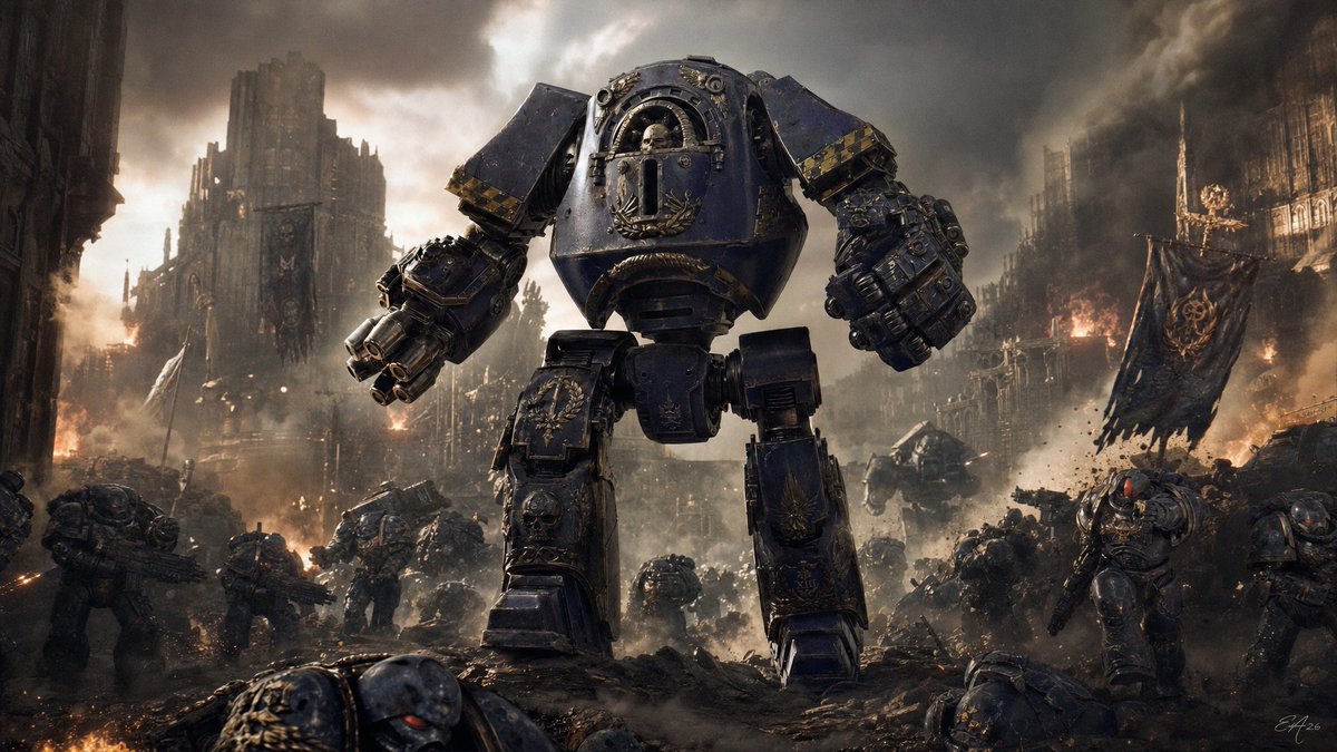 HairnetNation's tweet photo. A massive Contemptor Dreadnought fighting during the Horus Heresy in Warhammer 40k. https://t.co/WdpRJbcawu