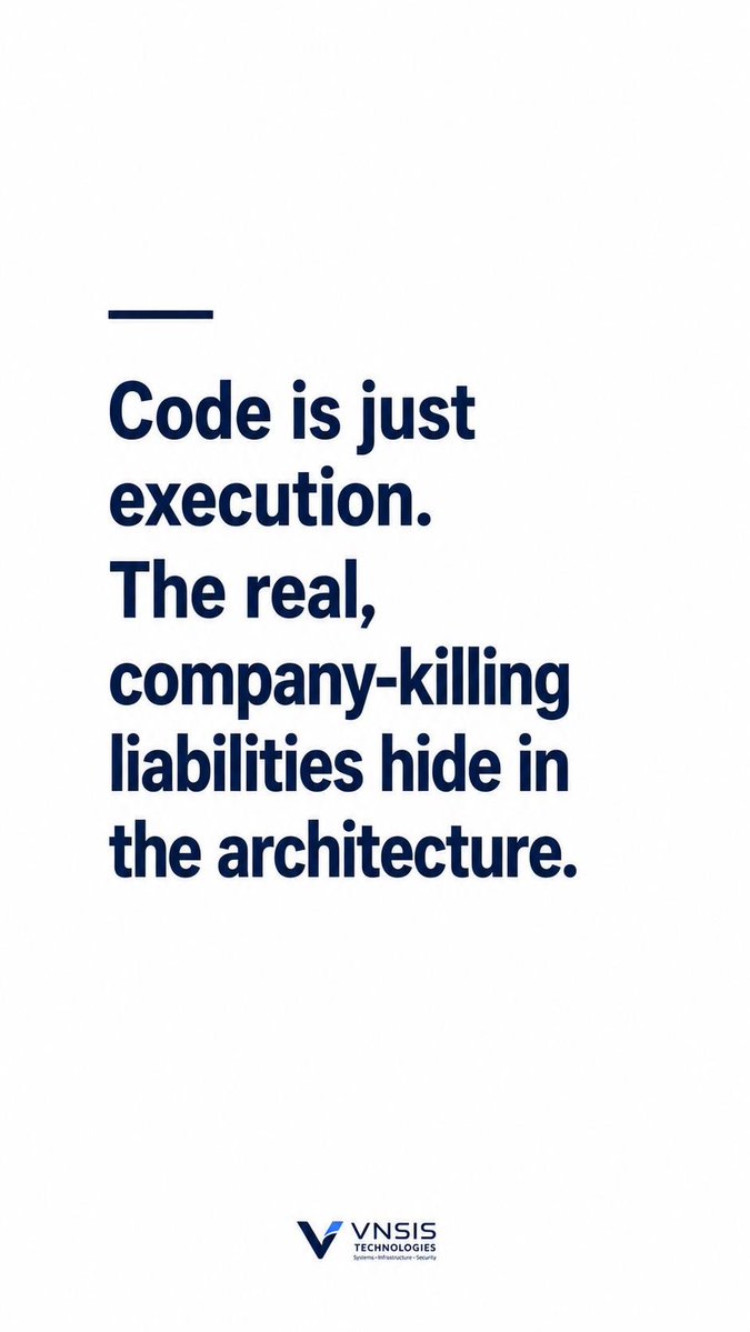 VnsObi's tweet photo. Most technical audits are just glorified code reviews. Code is just execution. The real, company-killing liabilities always hide in the architecture.

When founders bring me in to run a diagnostic through VNSIS, here is the exact sequence I follow. 🧵 https://t.co/apBSDtC7ca
