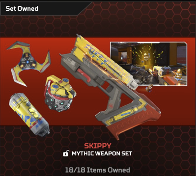 TheOncey's tweet photo. To All @PlayApex  Skippy Owners, Make sure you remeber to buy all the variants you want BEFORE the event is over as you will not be able to upgrade/buy new ones afterwards even if you own the skin. https://t.co/0gEwwen7j2
