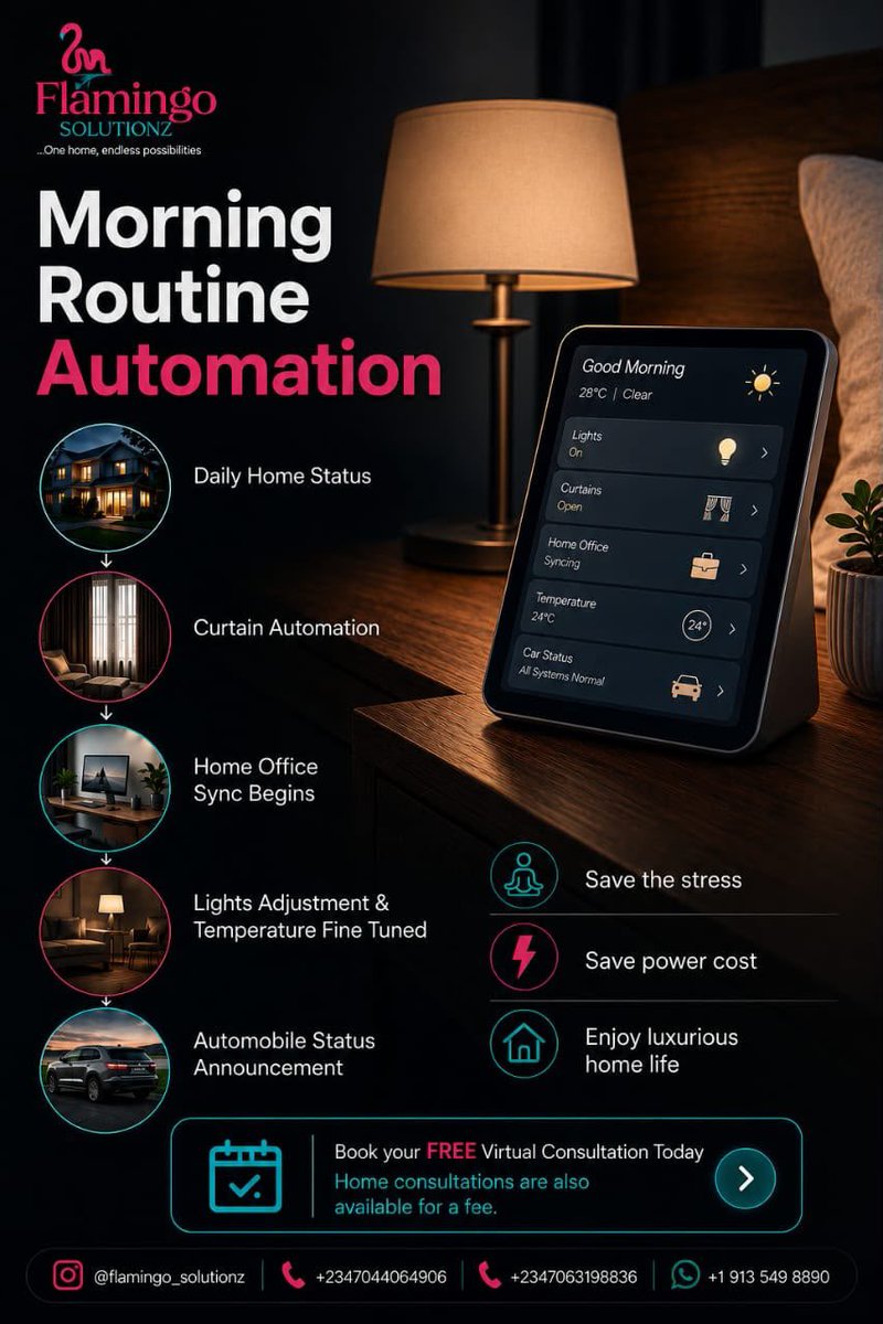 Flamingo_SZ's tweet photo. Every morning starts with choices.
Or… your home can make the smart ones for you.
☀️ Lights on
🪟 Curtains open
🌡️ Perfect temperature
💻 Home office ready
Smart living starts before you even leave the bed.🦩
#homeautomation #HomeImprovement #Tecnología #mundialdefútbol2026 https://t.co/9Zm1qbYz2R