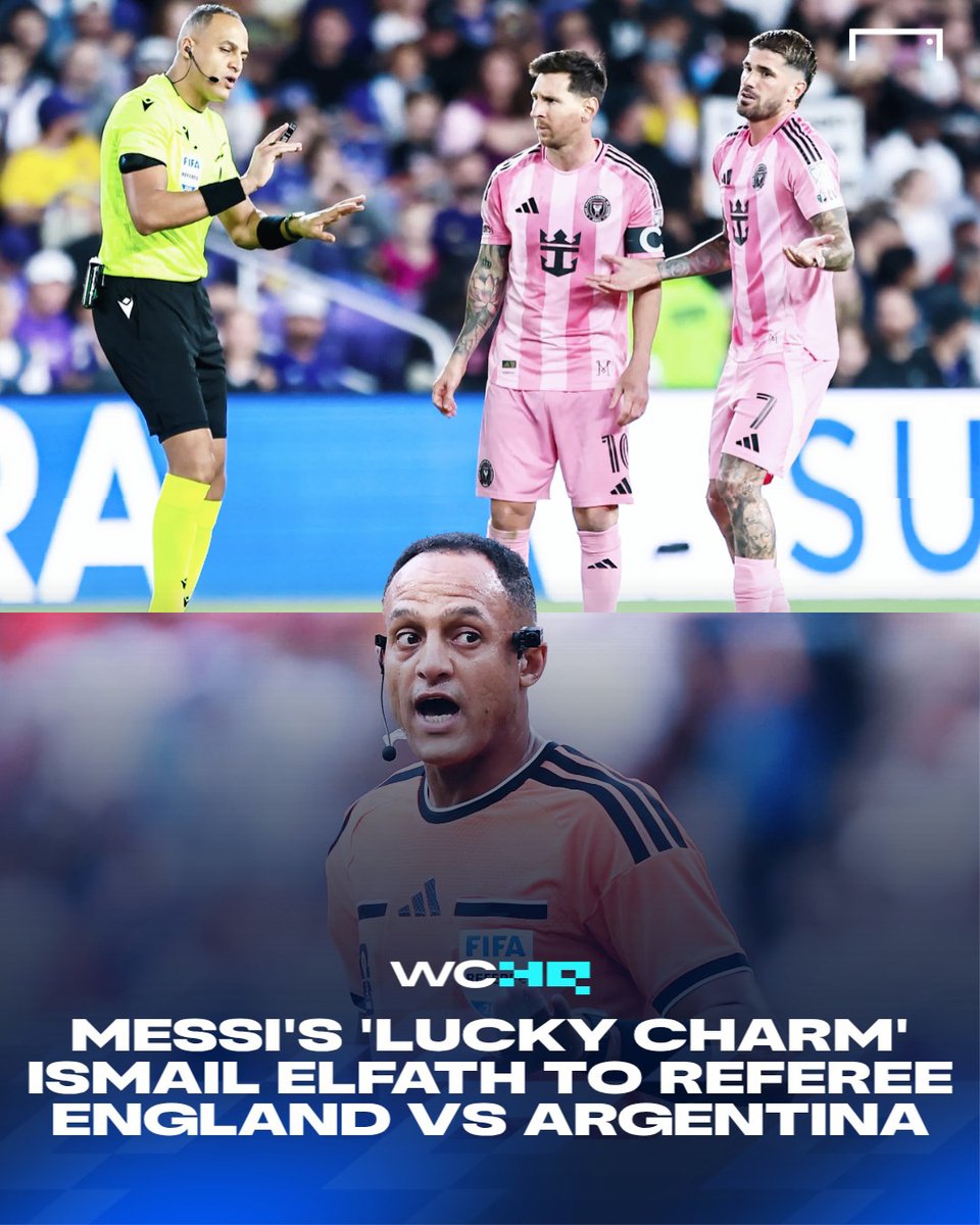 goal's tweet photo. American referee Ismail Elfath has been appointed to oversee the colossal World Cup semi-final in Atlanta 🇦🇷⚔🏴󠁧󠁢󠁥󠁮󠁧󠁿

The catch? He is widely regarded as Lionel Messi's lucky charm, with the Argentine holding a flawless record under his watch 🧐

Read more 🔗 https://t.co/ia54nz7cBn https://t.co/LyDBIdj3pf