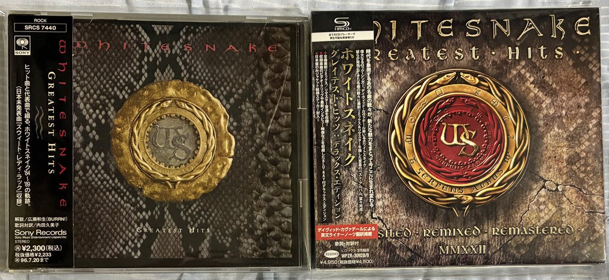 on⑴_【毒.弾ける前の心境.】 WHITESNAKE / GREATEST HITS 左が1994年盤、右が2022年盤💿🐍 94年盤は