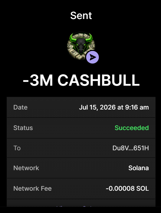 CashBullSol's tweet photo. ✅ 3 MILLION $CASHBULL bought for 0.3 $SOL

Buy $CASHBULL On X

Send between 0.2 SOL and 10 SOL to: 5J2JrgHLUCBxEN6t41tmrAYtQmzyua644AHVfdByQ9xN

1 SOL = 10M $CASHBULL
10 SOL = 100M $CASHBULL [100% bonus]

ONLY ONE $CASHBULL  AND IT'S THIS
Retweet & Drop SOL Address for 100,000 $CASHBULL