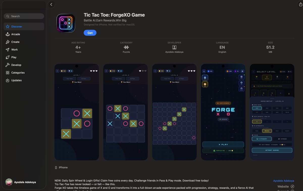 ayoflutdd's tweet photo. Tic Tac Toe: ForgeXO is live!

Think Tic Tac Toe is easy? Think again 
🔥 iPhone users… this one’s for you 

ForgeXO Game brings a fresh, addictive twist that’ll keep you hooked for hours.

Download now on iOS: https://t.co/jzHG4rF5sX

#iOSGames #TicTacToe #ForgeXO #iPhoneGames https://t.co/BhppZU1pjE