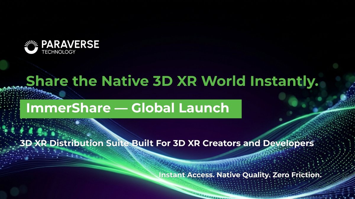 PVT_Paraverse's tweet photo. [𝗚𝗹𝗼𝗯𝗮𝗹 𝗟𝗮𝘂𝗻𝗰𝗵] 𝗠𝗲𝗲𝘁 𝗜𝗺𝗺𝗲𝗿𝗦𝗵𝗮𝗿𝗲.
We are proud to introduce the future of 3D XR distribution.

𝗪𝗵𝘆 𝗜𝗺𝗺𝗲𝗿𝗦𝗵𝗮𝗿𝗲?
Generative AI has made 3D creation 10x faster, but sharing that work remains broken. Creators still spend hours packaging massive files, only to find reviewers lack the hardware to open them.

𝗦𝗵𝗮𝗿𝗲 𝗬𝗼𝘂𝗿 𝟯𝗗 𝗫𝗥 𝗪𝗼𝗿𝗹𝗱. 𝗜𝗻𝘀𝘁𝗮𝗻𝘁. 𝗡𝗮𝘁𝗶𝘃𝗲. 𝗙𝗿𝗶𝗰𝘁𝗶𝗼𝗻𝗹𝗲𝘀𝘀.
After years of building cloud XR infrastructure for the world's leading enterprises, #Paraverse is now bringing that same power to every creator and developer — at every stage of their development cycle.

#ImmerShare is a full-stack 3D XR distribution infrastructure suite that enables you to share any live, interactive 3D application instantly—at full native quality, from any GPU environment, to any browser, with zero friction.

𝗪𝗼𝗿𝗸 𝗪𝗶𝘁𝗵 𝗔𝗻𝘆 𝟯𝗗 𝗘𝗻𝗴𝗶𝗻𝗲 𝗮𝗻𝗱 𝗩𝗶𝘀𝘂𝗮𝗹𝗶𝘇𝗮𝘁𝗶𝗼𝗻 𝗧𝗼𝗼𝗹.
#Unreal Engine, #Unity, #D5 Render, #Lumion, #Enscape, #KeyShot, #Twinmotion, #Revit, #SolidWorks, and more—share your work as easily as sharing a link.

𝗜𝗺𝗺𝗲𝗿𝗦𝗵𝗮𝗿𝗲 𝗟𝗶𝘁𝗲 𝗶𝘀 𝗔𝘃𝗮𝗶𝗹𝗮𝗯𝗹𝗲 𝗡𝗼𝘄!
Get your 3D work shared in minutes—select your app and generate a shareable link, and your 3D app is live!

🎉 𝗟𝗮𝘂𝗻𝗰𝗵 𝗦𝗽𝗲𝗰𝗶𝗮𝗹. 𝗙𝘂𝗹𝗹-𝗙𝗲𝗮𝘁𝘂𝗿𝗲 𝗔𝗰𝗰𝗲𝘀𝘀. 𝗟𝗶𝗺𝗶𝘁𝗲𝗱-𝗧𝗶𝗺𝗲 𝗙𝗥𝗘𝗘
External sharing, P2P connection, zero setup, full native quality — all included, completely free. No credit card required. Just download and start sharing.

🚀 𝗚𝗹𝗼𝗯𝗮𝗹 𝗟𝗮𝘂𝗻𝗰𝗵 𝗔𝗻𝗻𝗼𝘂𝗻𝗰𝗲𝗺𝗲𝗻𝘁
https://t.co/LiTZYkMeuu

👇 𝗙𝗼𝗹𝗹𝗼𝘄 𝗨𝘀 𝗳𝗼𝗿 𝘁𝘂𝘁𝗼𝗿𝗶𝗮𝗹𝘀, 𝘂𝘀𝗲 𝗰𝗮𝘀𝗲𝘀, 𝗮𝗻𝗱 𝗿𝗲𝗮𝗹 𝗰𝗿𝗲𝗮𝘁𝗼𝗿𝘀' 𝘃𝗼𝗶𝗰𝗲𝘀!
💬 Discord https://t.co/BdCuC4mdBW
🌐 @ImmerShare 

#Paraverse #ImmerShare #TechLaunch
#3DDesign #GameDev #ArchViz #UE #Unity