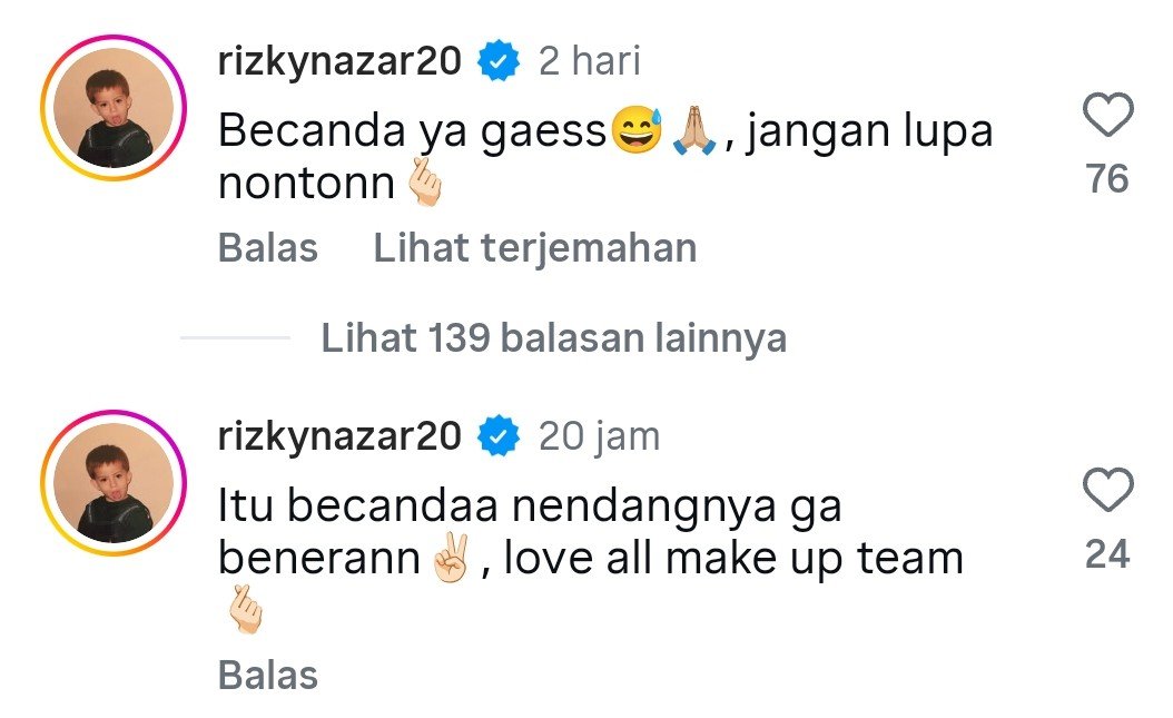kamarlintang's tweet photo. PART 4, El Rumi ikut bela sang istri, Syifa Hadju yg terseret isu perselingkuhan,

El nulis, "Ngemis rating kok segitunya sih ckckck.. Mau nyari ratinggg tinggi?? Sini main di kuis Arisan Trans 7 😁😁."

Di sisi lain, Rizky Nazar juga udah klarifikasi di postingan live streamingnya bareng Anjasmara dkk,

Rizky nulis, "Becanda ya gaess, jangan lupa nontonn."