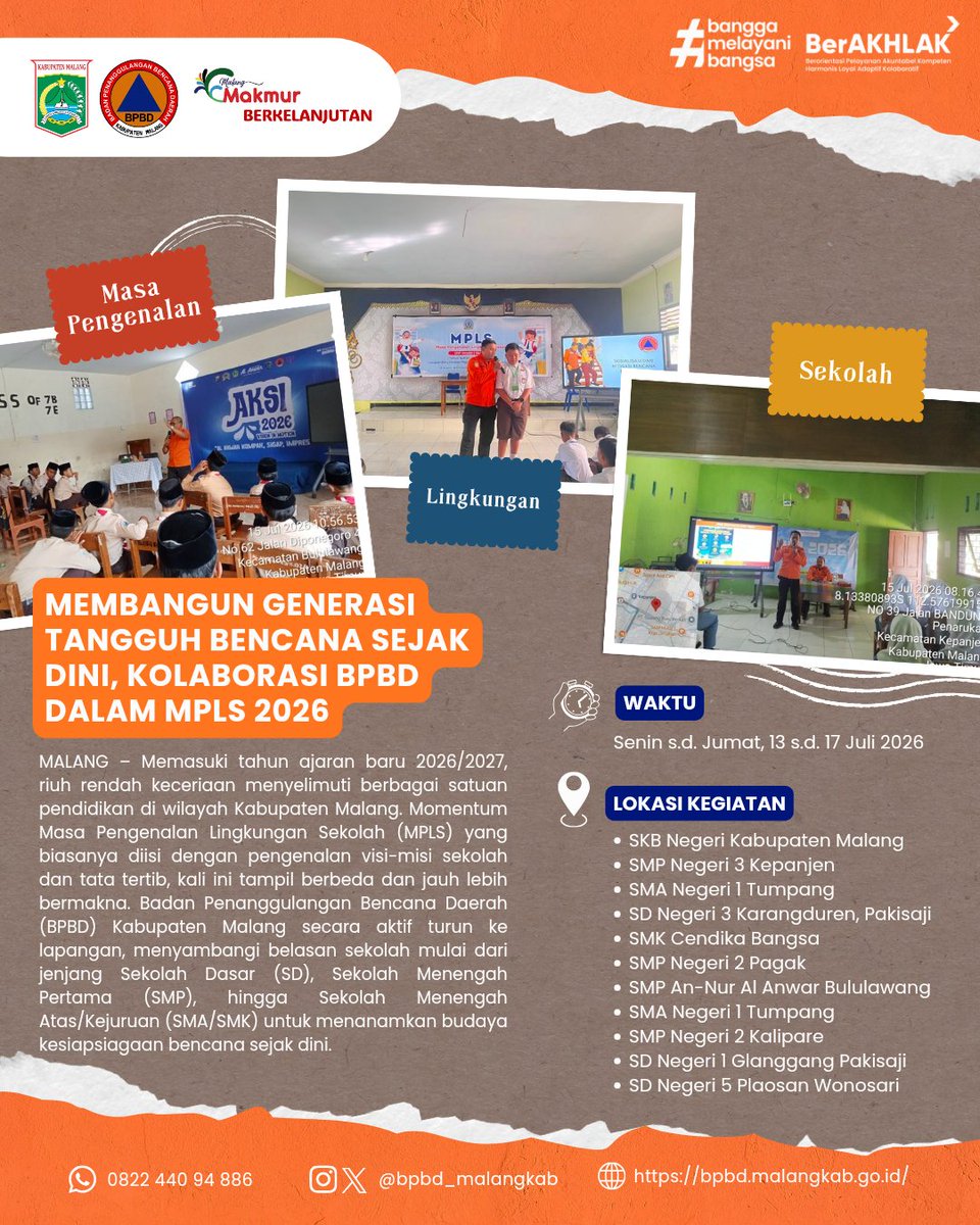 bpbd_malangkab's tweet photo. • Tahun ajaran baru 2026/2027 sudah tiba! Biar suasana MPLS makin bermanfaat, Sekolah berkolaborasi dengan BPBD Kabupaten Malang untuk  https://t.co/0jqNXQVWXj https://t.co/fp9mxNesRR