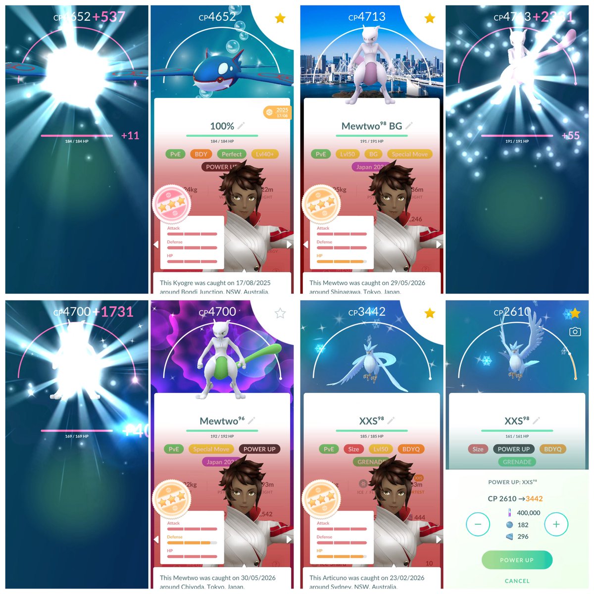 asterixttv's tweet photo. been saving for this for a while now. 372 mewtwo for the hundo, figured i'd power up some of the other close ones too. https://t.co/fKoGTPpU4R