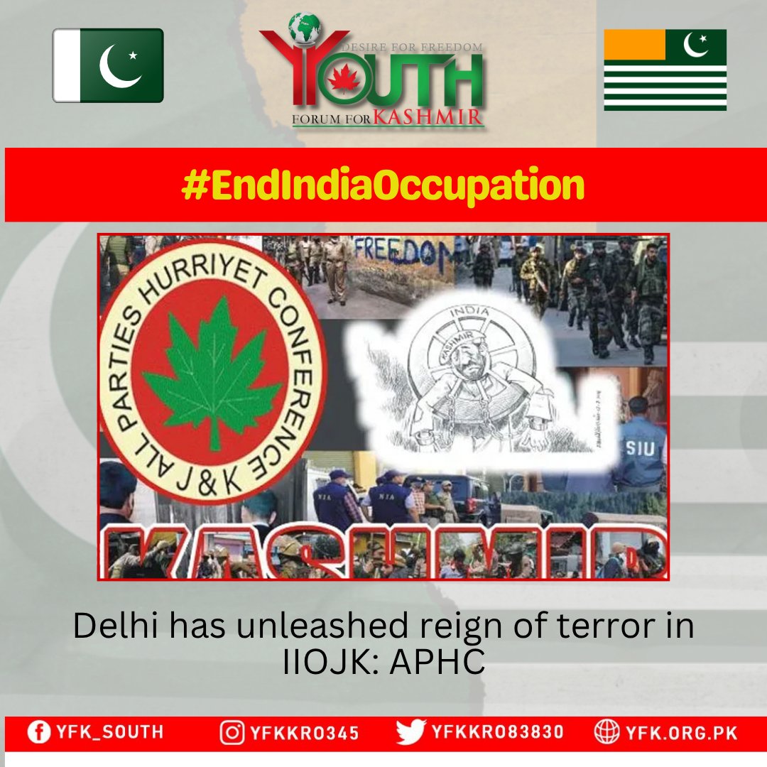 YFK_Karachi's tweet photo. Delhi has unleashed reign of terror in IIOJK: APHC
#EndIndiaOccupation https://t.co/TwUDA6eMiL