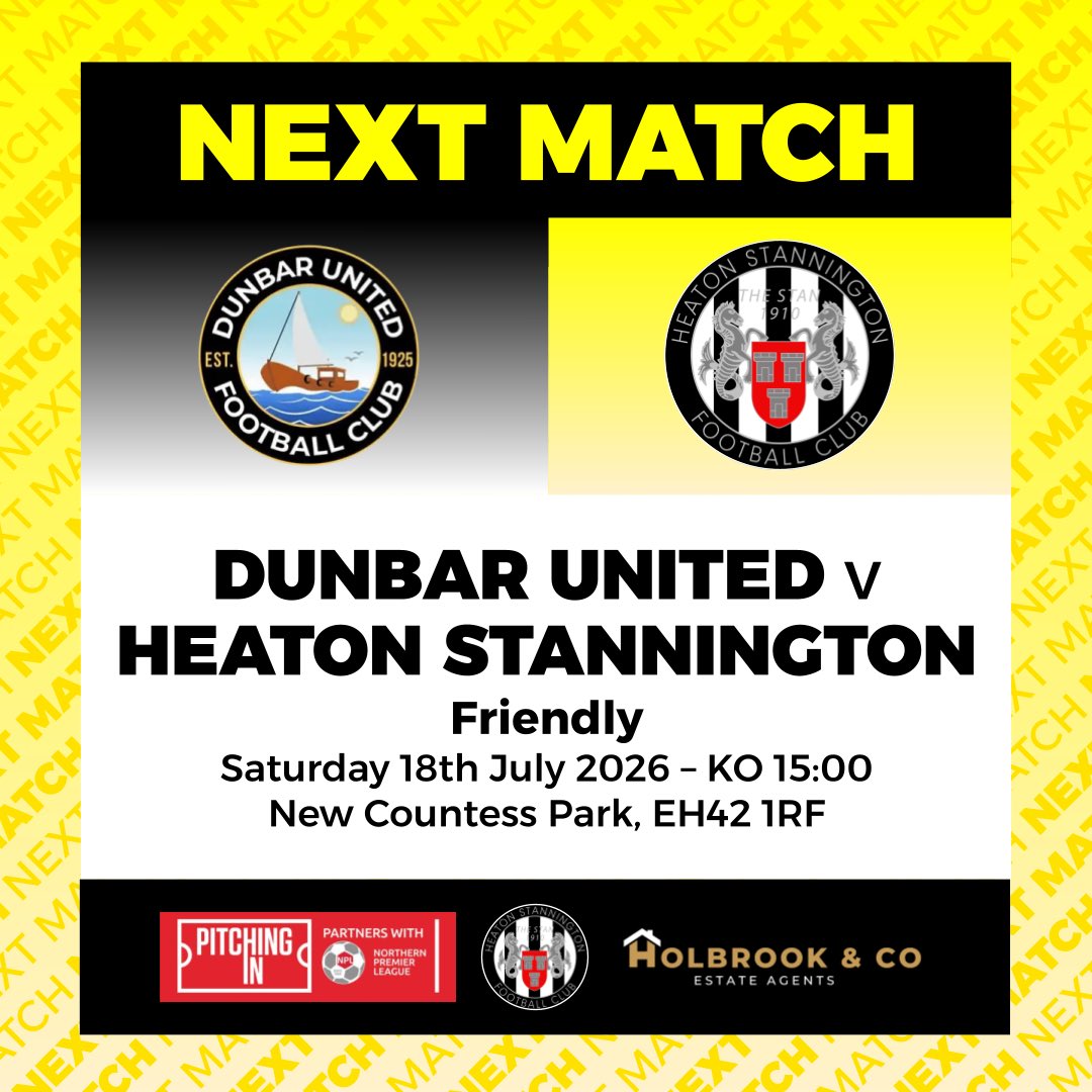 Heatonstan's tweet photo. 🟡NEXT MATCH🟡

Our fifth pre-season friendly of the summer is a trip across the border to visit @DunbarUtd!

🚌 There are still spaces on our bus for £20pp - https://t.co/yFKJ5jFuTf https://t.co/wrXzTteDTn