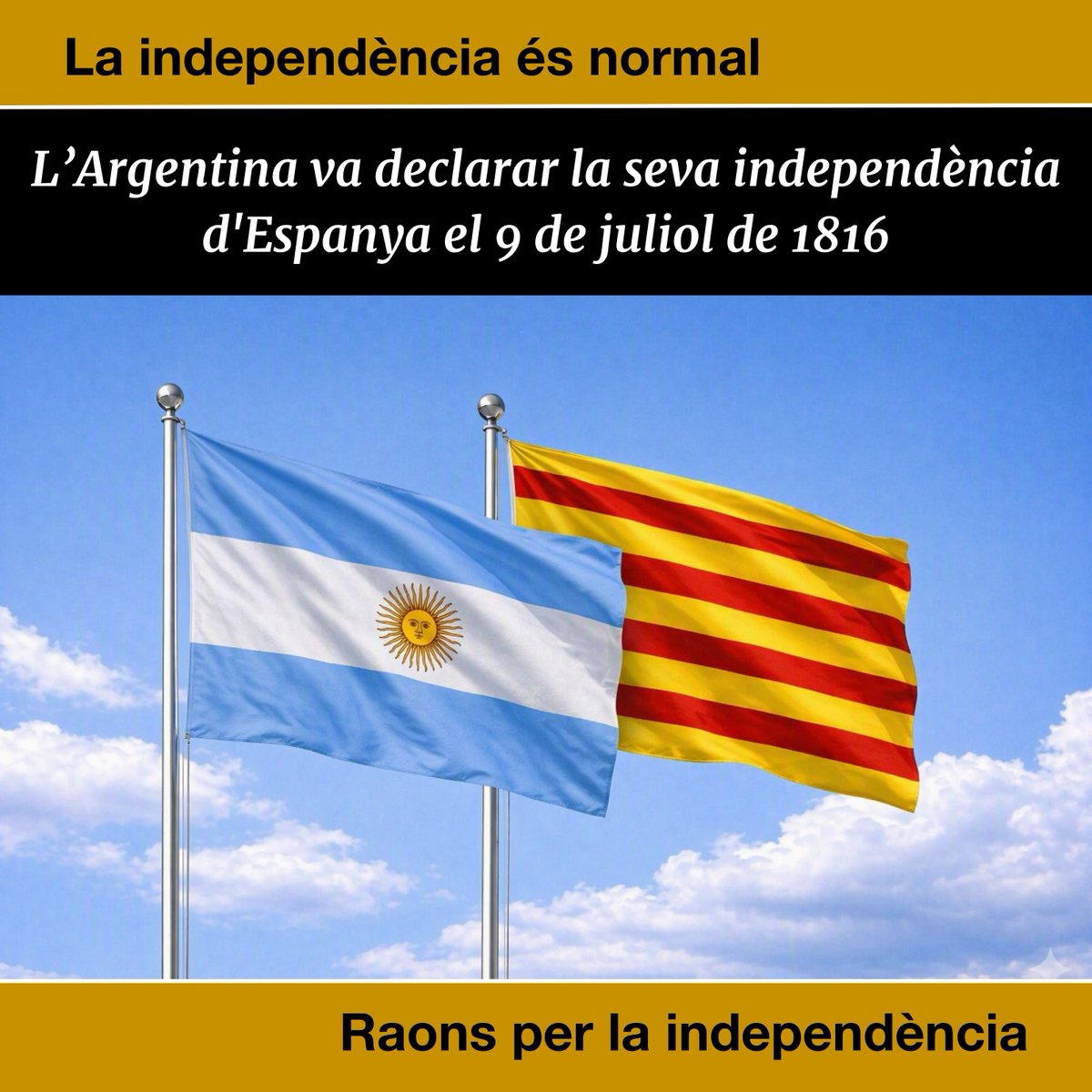 QuimTorraiPla's tweet photo. L’Argentina va declarar la seva independència d'Espanya el 9 de juliol de 1816.
Espanya va reconèixer oficialment la independència de l'Argentina el 9 de juliol de 1859, exactament 43 anys després. #raonsperlaindependència https://t.co/Wv4LXjOtvL