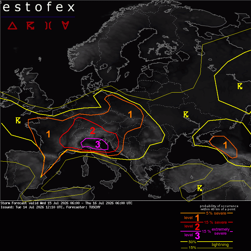 alexmegapc's tweet photo. Atenció avui si esteu al nord d'Itàlia, nivell 3 de severitat de @estofex, tempestes molt fortes associades a pedra. #meteo https://t.co/lhzse0GAfP