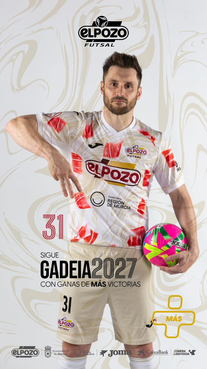 ElPozoMurcia_FS's tweet photo. Carácter para ir a por MÁS. ❤️

@gadeia13futsal seguirá vistiendo la camiseta del conjunto murciano una temporada #MÁS, junio de 2027.

Experiencia. Liderazgo. Compromiso. Un referente dentro y fuera de la pista para seguir luchando por #MÁS.

#Más #Gadeia2027 https://t.co/SICfaqHZHe