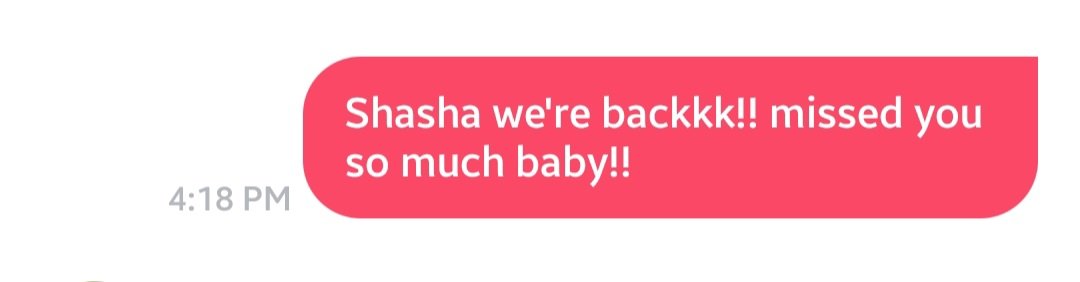 tiger_xin_news's tweet photo. #fromm | #updae
#esha 🦦
Me: Shahsha we're backkk! missed yo so much baby!!
🦦: Miss u too
#esha #xin https://t.co/S3uYbtZ14S