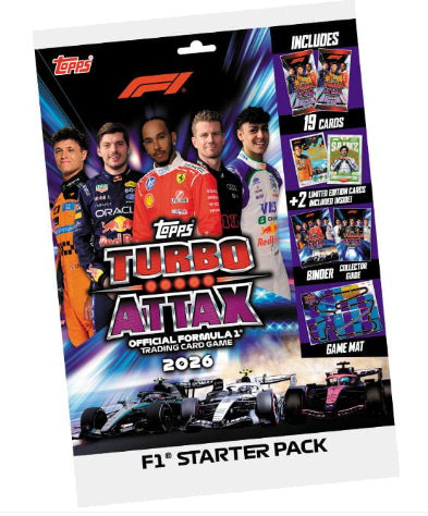 FootballStuffTV's tweet photo. First Pictures!

The new Topps Turbo Attax Formula 1 (F1) 2026 trading card collection is set to be released very soon! 🚗

Below are photos of the tins, full box and starter pack! 

Will you be collecting this set? https://t.co/pMJFokMkMT