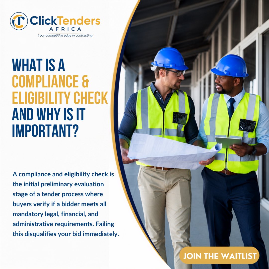 ClickTenders's tweet photo. Does your bid meet the mandatory requirements? ClickTenders Africa helps you understand what's required before you submit, so you can avoid preventable mistakes and bid with confidence.

Join today: https://t.co/RfJCmLlOCw

#ClickTendersAfrica #Tenders #TenderCompliance https://t.co/09J57xNoPR