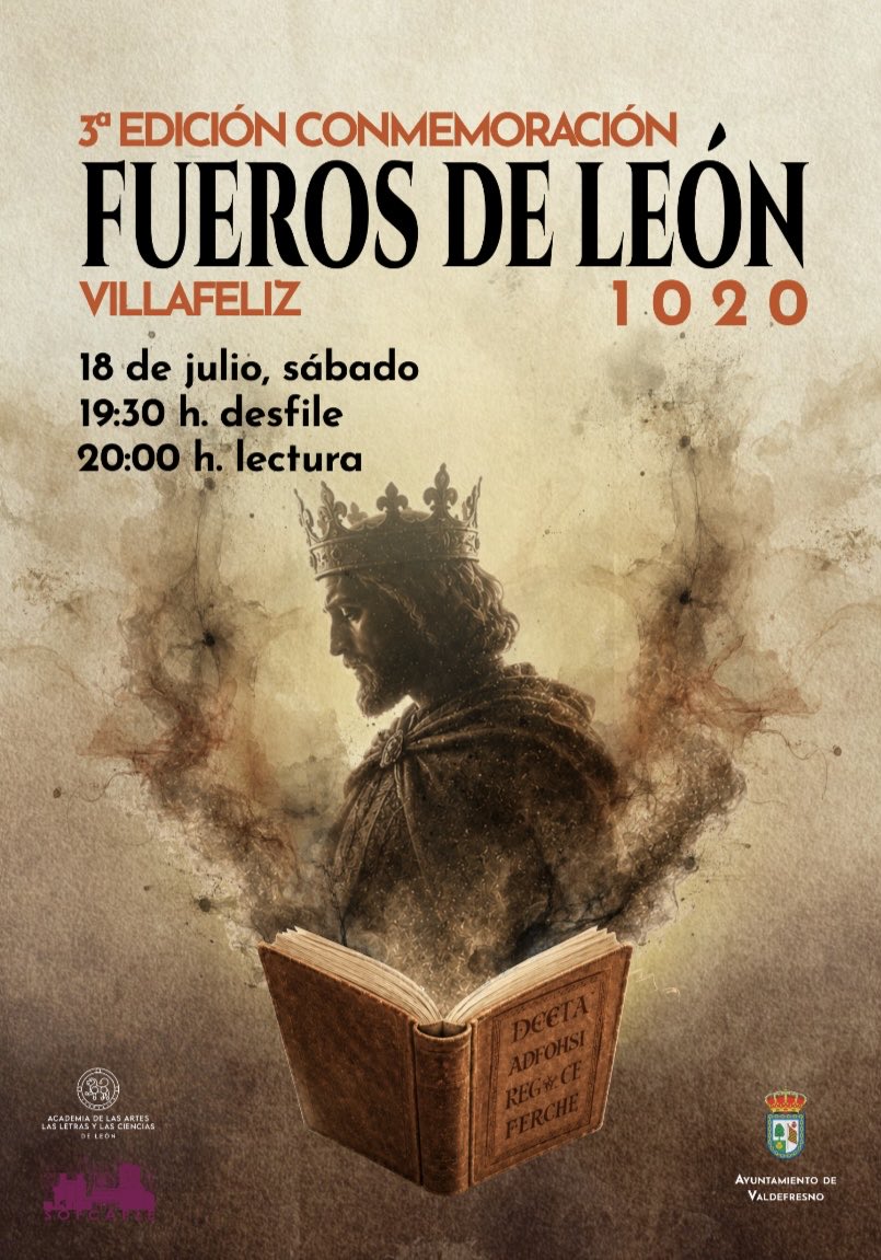 SOFCAPLE's tweet photo. 📜 Viaja en el tiempo este sábado en Villafeliz 🏰
Te invitamos a la III Lectura Pública de los Fueros de León, una cita única para revivir la historia de nuestra tierra. 
Organiza: Academia de las Artes, Letras y Ciencias de Léon, SOFCAPLE y Ayuntamiento de Valdefresno. https://t.co/G73aDkKg1Z