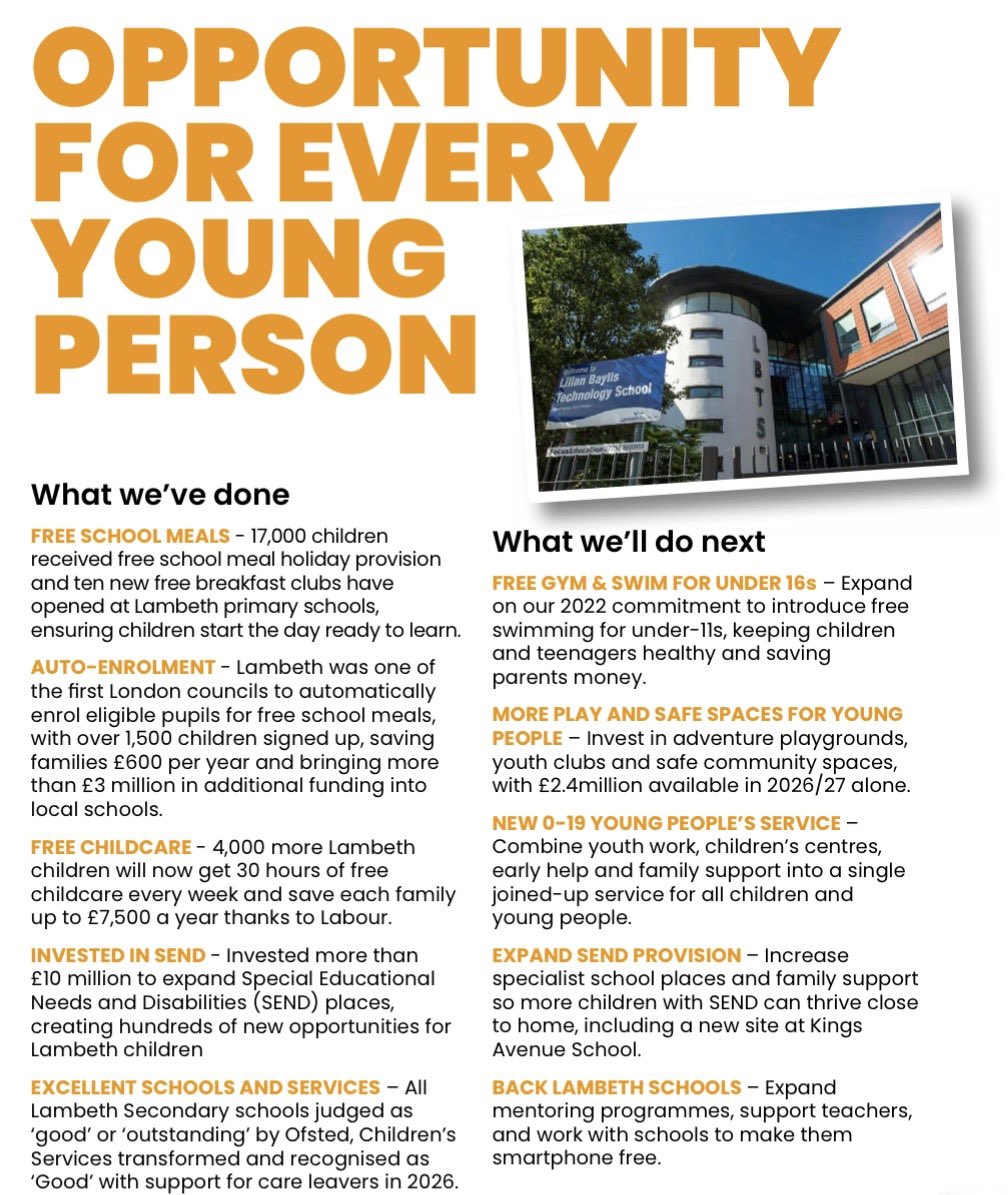 benkind's tweet photo. CFL also shaped @LambethLabour. Our 2026 manifesto included free gym &amp; swim, more free turn-up-and-play opportunities &amp; continued investment in services for young people, schools &amp; engagement/participation. Listening changed council policy. It also changed Labour’s politics https://t.co/Bv2saohmk9
