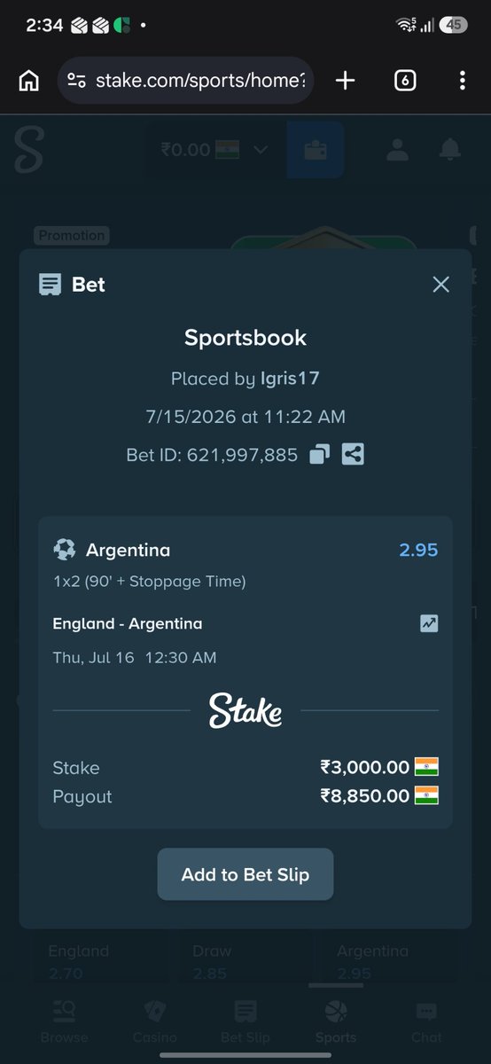 ank17it01's tweet photo. @StakeIND Argentina 🇦🇷
Bet id: 621997885
Stake id: igris17 https://t.co/kiWtddhyrF