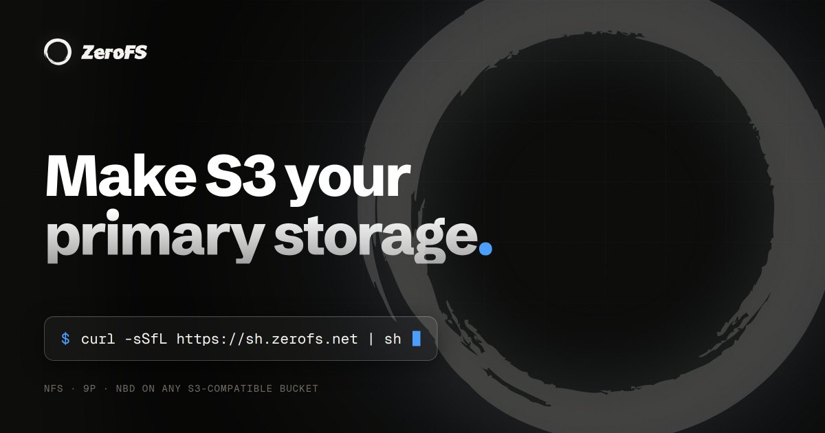 HCNCloud's tweet photo. ZeroFS : filesystem log-structuré pour buckets S3 via NFS, 9P et NBD https://t.co/CuWkURSXMh https://t.co/f3yixVgMsb