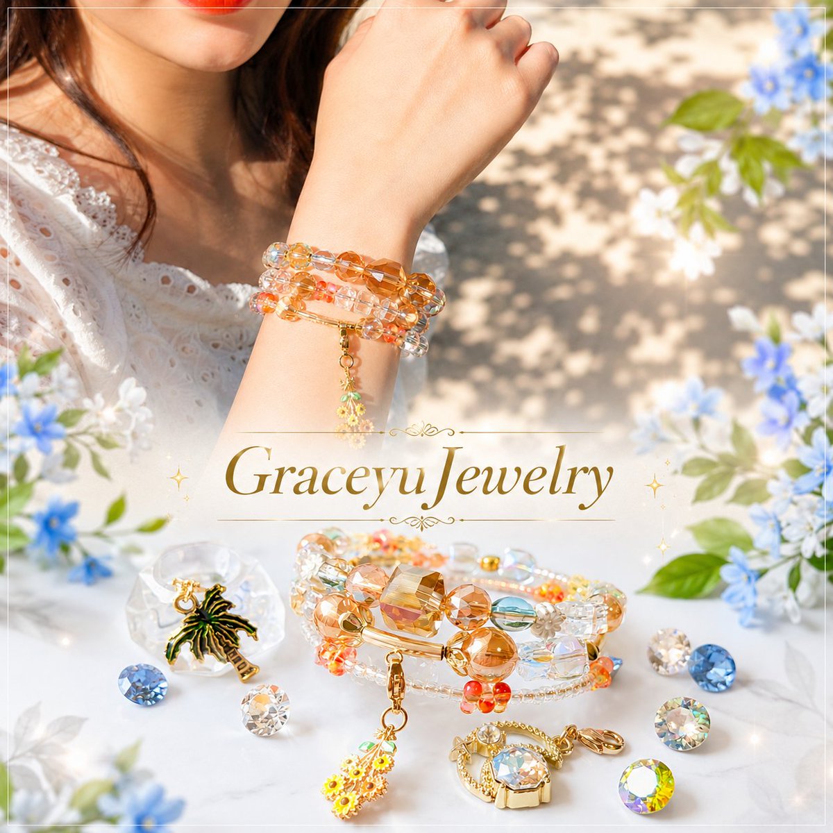 Graceyujewelry🍀 天然石コイルブレスレット✢ ハンドメイドジュエリー
