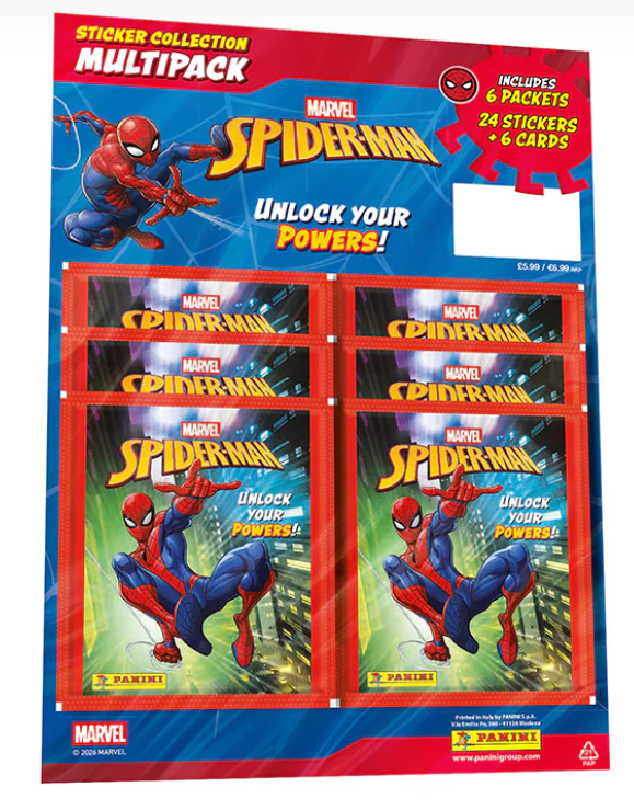 FootballStuffTV's tweet photo. First pictures:

The new Panini Spider-Man Unlock Your Powers Sticker Collection is set to be released in August 2026 🕷

Who will be collecting this set? 🤔 https://t.co/ruwcUOUfVh