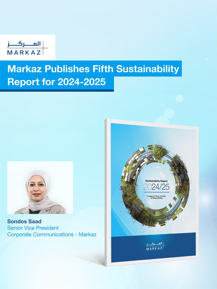 MARKAZtweets's tweet photo. Markaz announced the publication of its fifth Sustainability Report, titled “A Legacy of Trust, A Future of Responsibility”, covering the period from 1 January 2024 to 31 December 2025. 

To read more, click the link below:
https://t.co/jBCvQZrS0m

#Markaz https://t.co/ULQSJ3I2SG