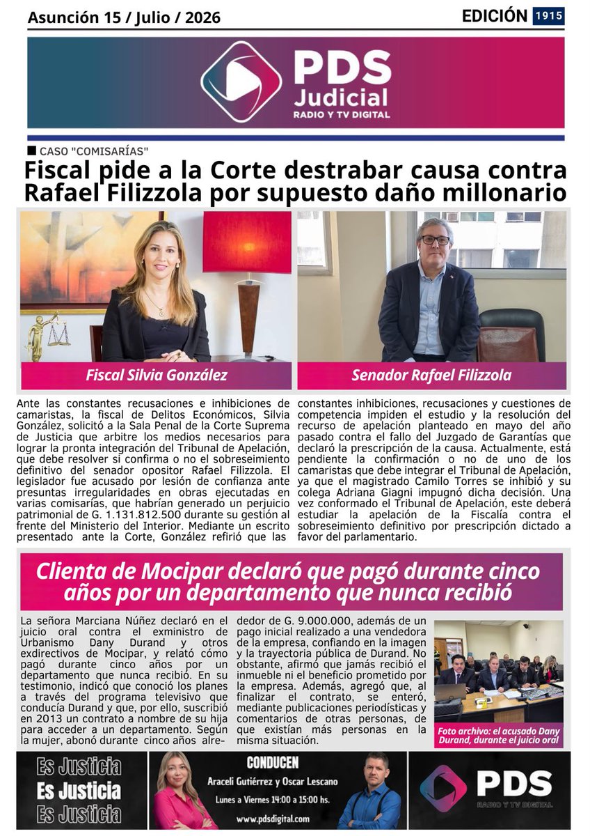 pds_radio's tweet photo. 😊¡Buenos días!

Compartimos los principales títulos de la #PortadaDigitalPDS📰

Leé toda la información judicial en: 🔗https://t.co/lszpqKO0CQ

#PDSDigital https://t.co/1hHFuRdphq