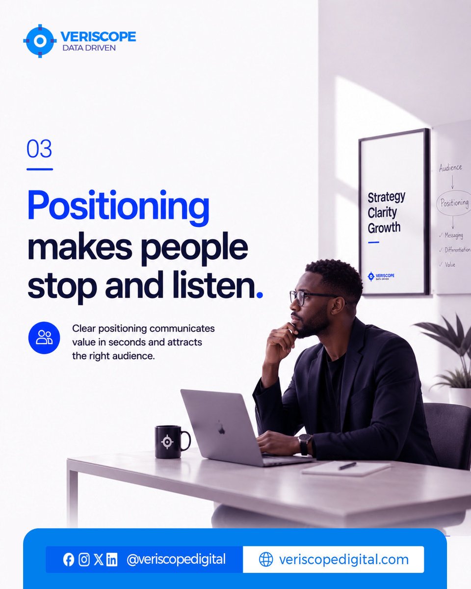 veriscope_'s tweet photo. Your launch post has 3 seconds to earn attention.
If people don’t instantly understand your value, they’ll keep scrolling.

Great launches don’t just announce, they communicate.
Clear positioning wins. 🚀
 #BrandPositioning #MarketingStrategy #DigitalGrowth #VeriscopeDigital https://t.co/VRsIaLi6Wa