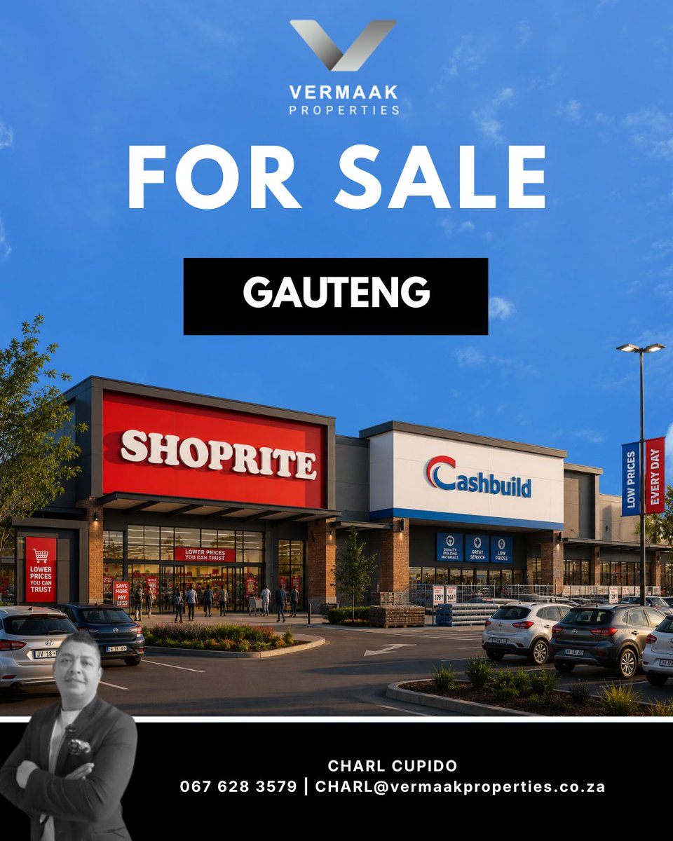 VermaakProperty's tweet photo. 🏢 Premium Retail Investment Opportunity in Gauteng - Shoprite &amp; Cashbuild retail property for sale

Get in contact with @charl_cupido for more information.

#VermaakProperties #Gauteng #SouthAfrica https://t.co/ySs7C70I2y