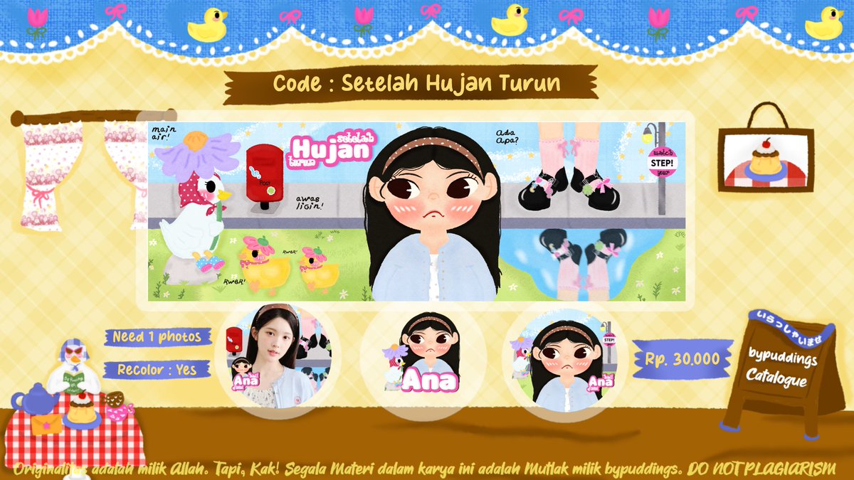 bypuddings's tweet photo. Help Repost Please? 🥹

Bismillah!
Boleh yuk jajang :3 Open titip untuk "Setelah Hujan Turun" versi layout X ataupun Wabis <3 by reply atau dm is avail 🩷

Detail TNC bisa dibaca dibawah yaa <3 scroll for more #zonauang https://t.co/8iMqbI5pbf
