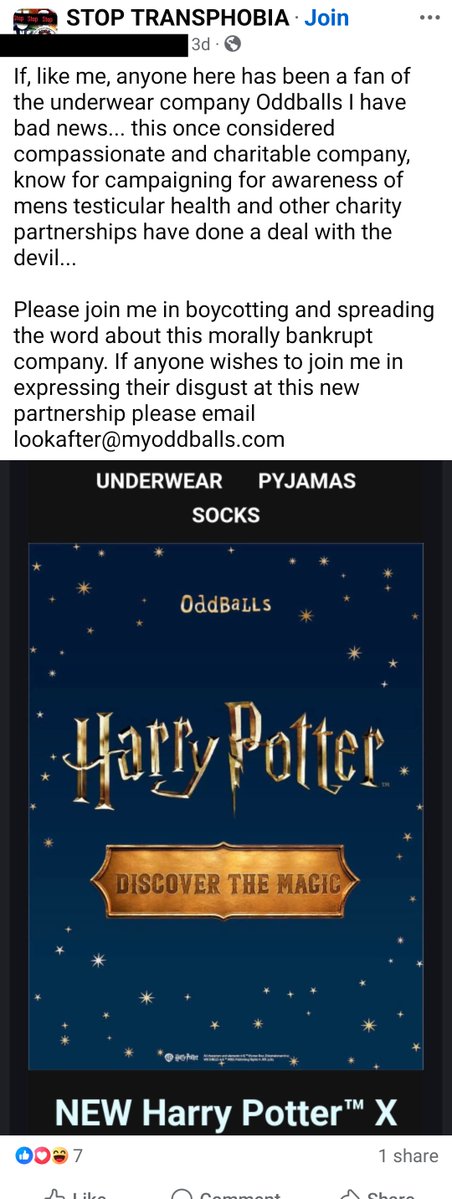 ripx4nutmeg's tweet photo. Oddballs, the UK company that sells novelty underwear, typically with the marketing that the buyer is supporting good causes such as testicular cancer awareness, has removed its entire Harry Potter collection from its website, after one trans activist complained https://t.co/oW3hKcoUTN
