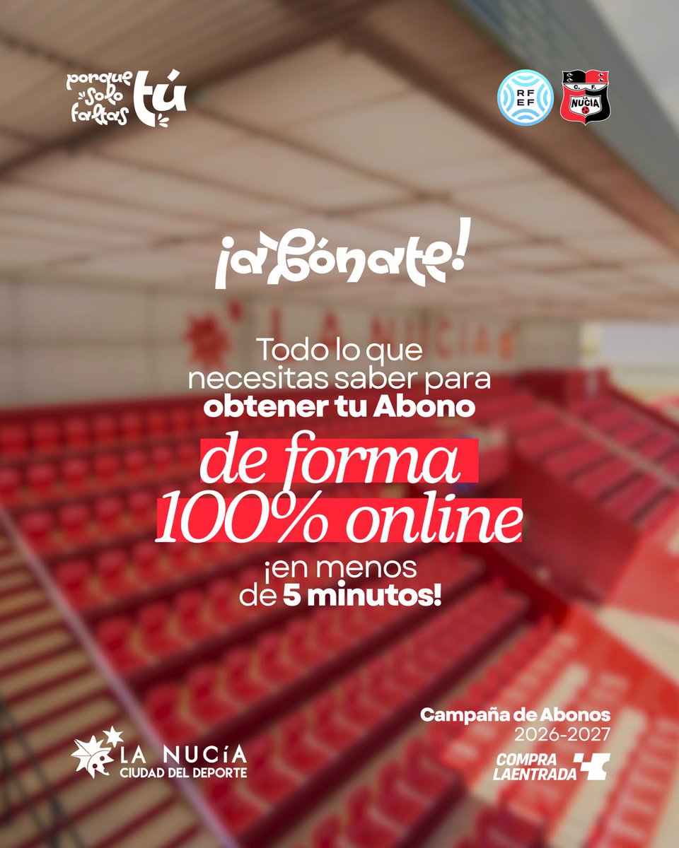 cfnucia's tweet photo. 🔴🅒🅕🅛🅝🔴

𝗖𝗔𝗠𝗣𝗔Ñ𝗔 𝗗𝗘 𝗔𝗕𝗢𝗡𝗔𝗗𝗢𝗦 | Abónate en menos 5️⃣ minutos y de forma 💯% online. 📲

Te explicamos en 2️⃣ partes todo lo que necesitas saber. 👀

ᴘᴏʀǫᴜᴇ ꜱᴏʟᴏ ꜰᴀʟᴛᴀꜱ ᴛú. 🫵

🎟️ https://t.co/w6CHb5dfW1

ᴘᴀʀᴛᴇ 𝟣

#JuguemosAlRojo ♥️

#ADNucía 🧬 https://t.co/A6IFTwqdV5