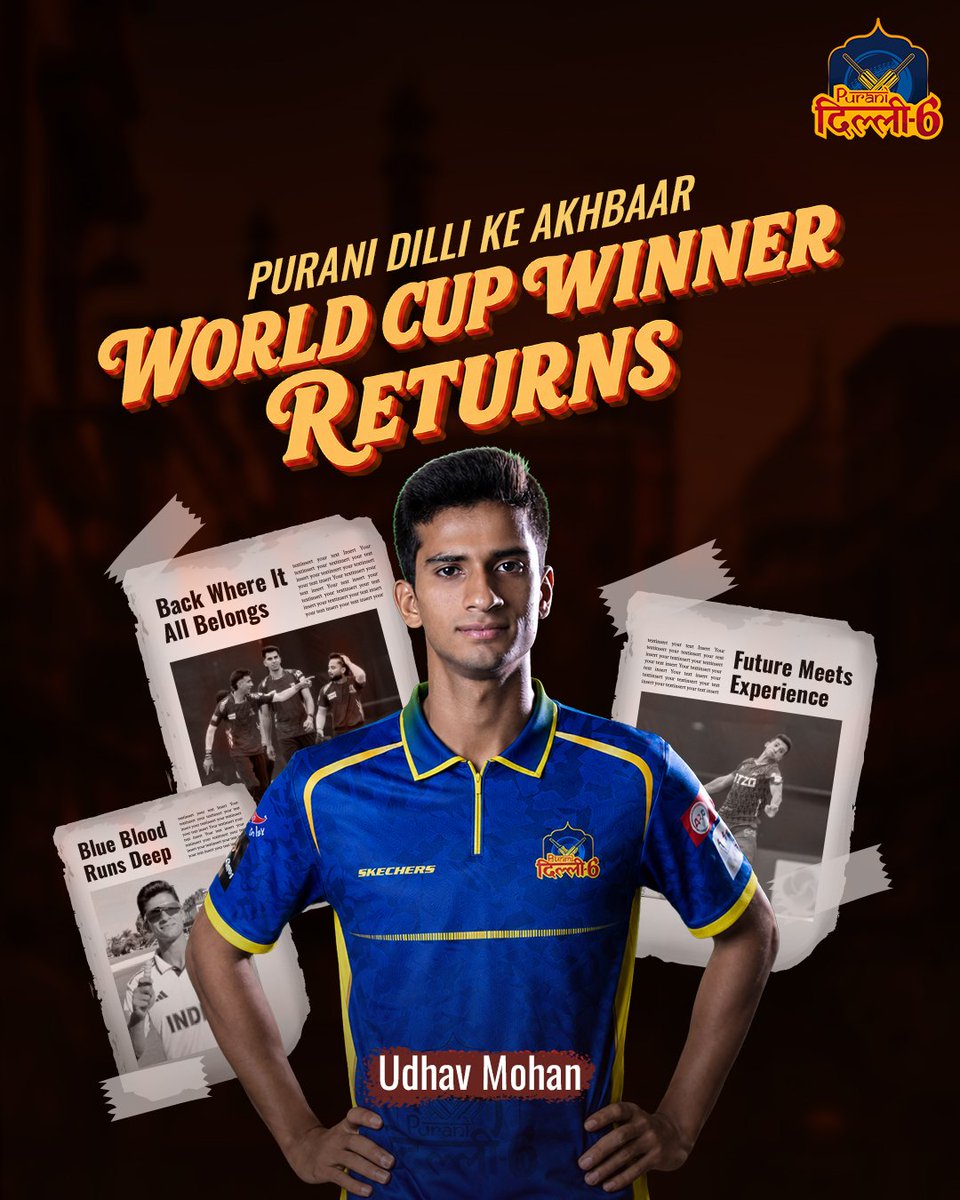 PuraniDilli_6's tweet photo. Purani Dilli ke Akhbaar!
The story continues where it belongs. 🗞️💙
A World Cup winner. A familiar badge. A new chapter begins.
#PuraniDilliKeAkhbaar #PuraniDilli6 #PD6 #DPL #DelhiCricket
@DelhiPLT20 @delhi_cricket https://t.co/DrjKARJpxK