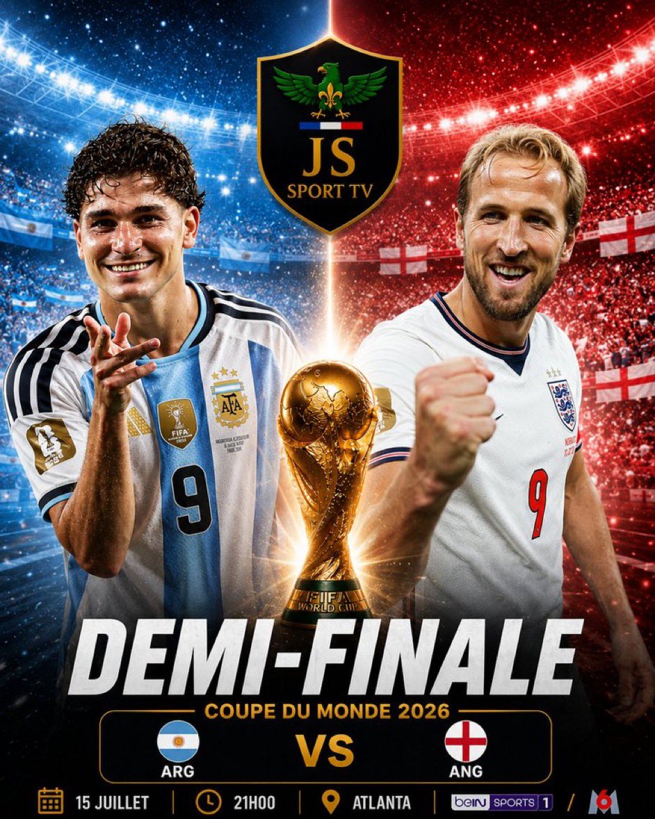 SandZaraA's tweet photo. Qui affrontera l’#Espagne 🇪🇸 en finale ?
Ce soir à 21h00 sur M6 la #DemiFinale :
#Argentine🇦🇷 #Angleterre🏴
| #FIFAWorldCup | #CDM26 🏆 | https://t.co/v3rUuv6IHy