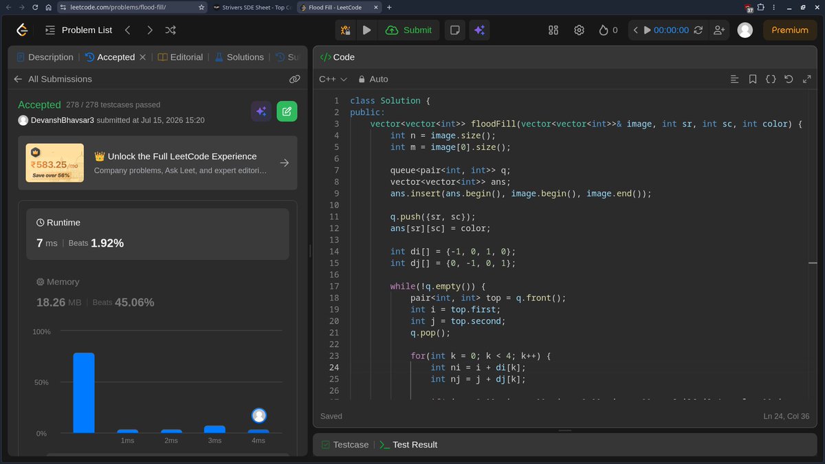 bdevanshh's tweet photo. Day 45 of #SDESheetChallenge

The last challenge is some queue &amp; heap problems. With this we complete BT and moving to Graphs (maybe). I think we should complete the rest.

Problems Solved:
• Distinct Numbers in each Subarray
• Kth Largest Element
• Flood Fill

@takeUforward_ https://t.co/rnncpvNC8V