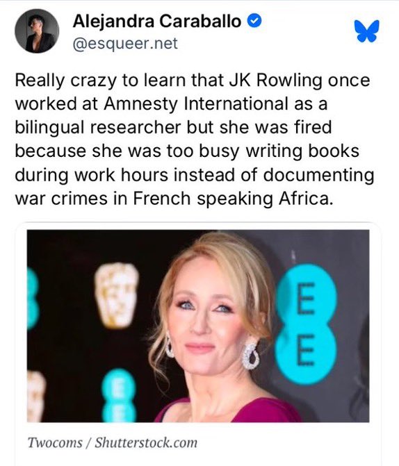 IndiaWilloughby's tweet photo. Sounds like axe grinding. It’s reported the Edinburgh Funder was “fired” by Amnesty International for daydreaming and writing HP while they were at work. https://t.co/AORwAYbVyk
