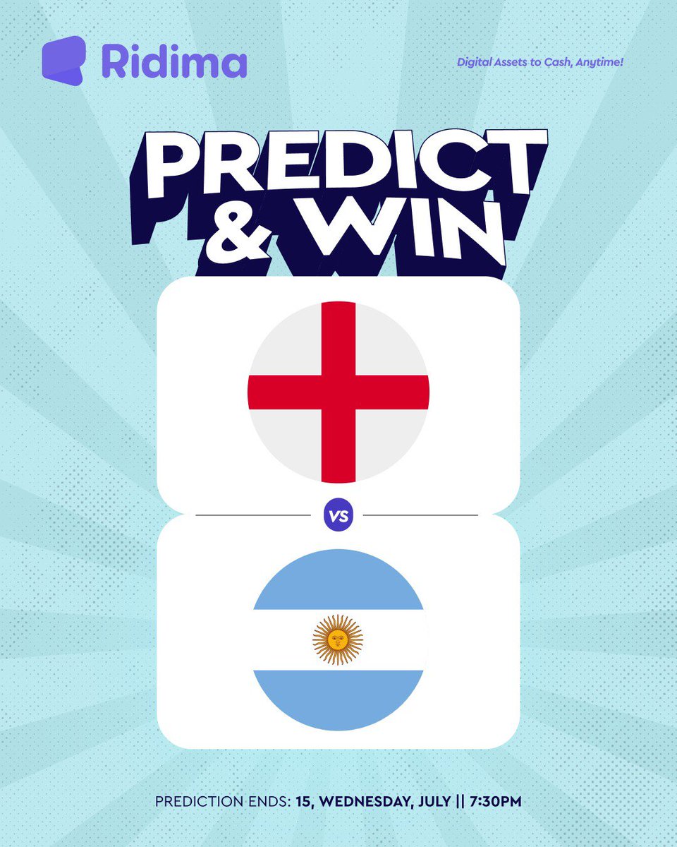 myridima's tweet photo. 🚨 PREDICT &amp; WIN 🚨

England Vs Argentina

Will randomly select 5 correct predictions to win ₦3,000 each!

Rules: 
• Follow @RidimaAfrica
• Like and retweet this post
• Drop prediction score in the comment of this post 👇

Multiple comments will get you disqualified! https://t.co/NdGw0UezRN