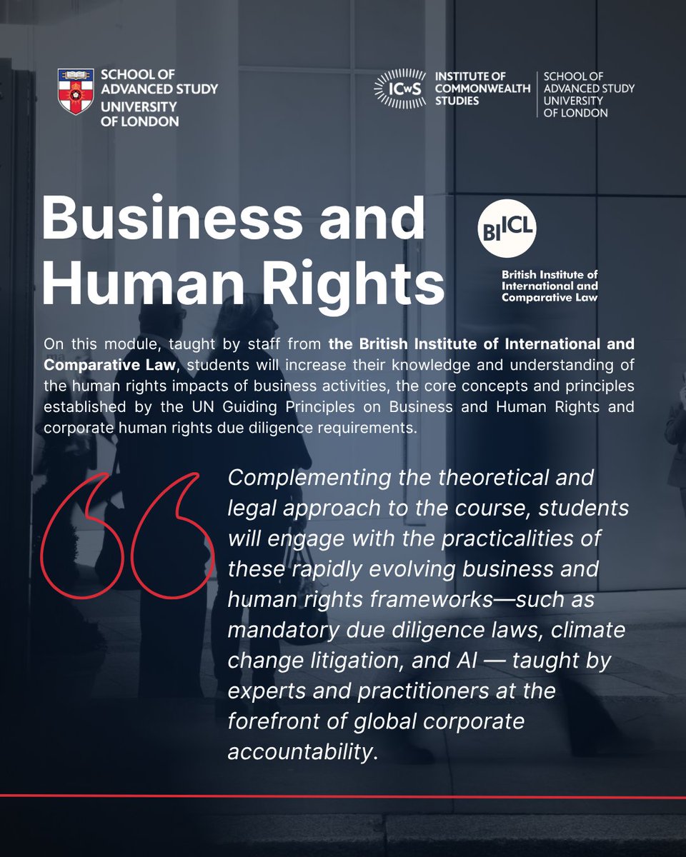ICwS_SAS's tweet photo. 🌎 Study Human Rights from anywhere! 🌏
Applications are now open for the MA Human Rights by distance learning at the University of London! 

Apply by 5 August for a September 2026 start.

Join this online, practice-focused human rights MA to learn from, and with, human rights activists from around the world. Postgraduate Diploma and Postgraduate Certificate also available. Study from anywhere and pay per module!

Modules include: 
➡️ Women's Human Rights
➡️ Business and Human Rights 
➡️Translating Human Rights into International Law
➡️ Genocide, gross human rights violations and reconciliation
➡️ Human Rights, Sustainable Development and Environmental Justice
➡️ Indigenous peoples, minorities and human rights

https://t.co/1qdm2LRKTo

#HumanRights #EnvironmentalJustice #Genocide #WomensRights #GenderEquality #IndigenousPeoples #PostgraduateStudy #UniversityofLondon #DistanceLearning