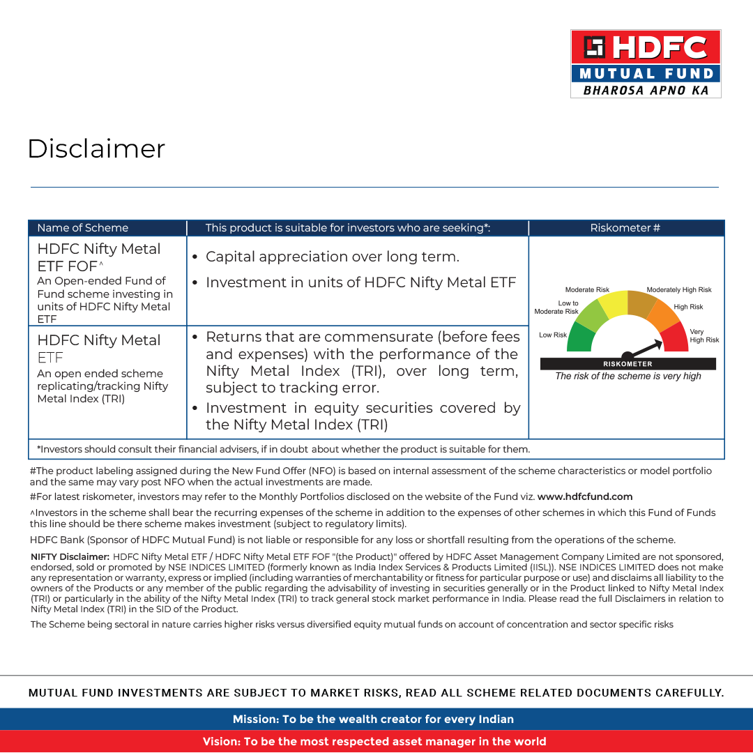 hdfcmf's tweet photo. #NFOalert
Join our NFO webinar for the HDFC Nifty Metal ETF and HDFC Nifty Metal ETF FOF. From the steel in bridges, to the aluminium in EVs, to the copper in data centres, metals are foundational to the growth of modern economies and critical for national security.

The NFO comes at an interesting juncture with several new long-term drivers of demand emerging via AI/datacentres, renewable energy and still nascent EV ecosystems, against a backdrop of rising global protectionism and supply chain disruption risk.

Details -
Date - 16th July 2026
Time - 4:30 PM
Register here - https://t.co/yVfGkw0UEb