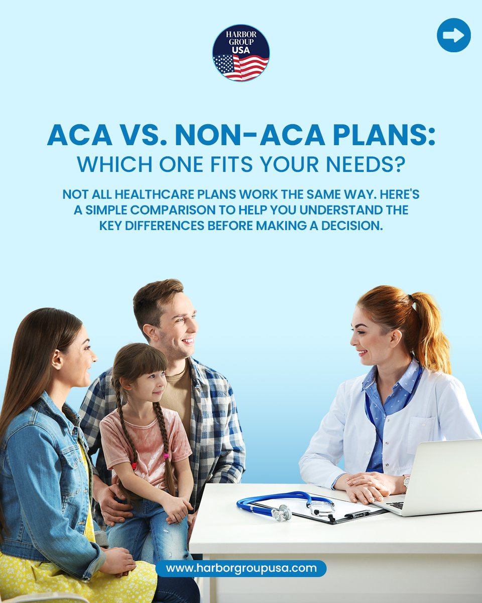 HarborGroupUsa's tweet photo. Choosing between ACA and Non-ACA plans starts with understanding the differences. Compare coverage, enrollment, costs, and flexibility to make a more informed healthcare decision. 💙

Learn more with HarborGroupUSA. Visit the Link in Bio.

#HarborGroupUSA #ACAPlans https://t.co/QeQumXXyc6
