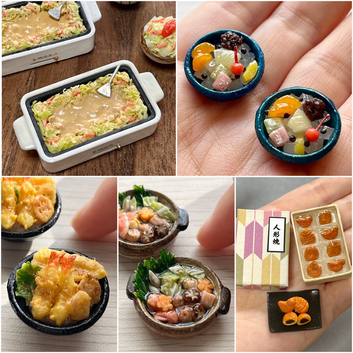 この写真のミニチュアは東京発祥や東京のご当地グルメです。天丼と 