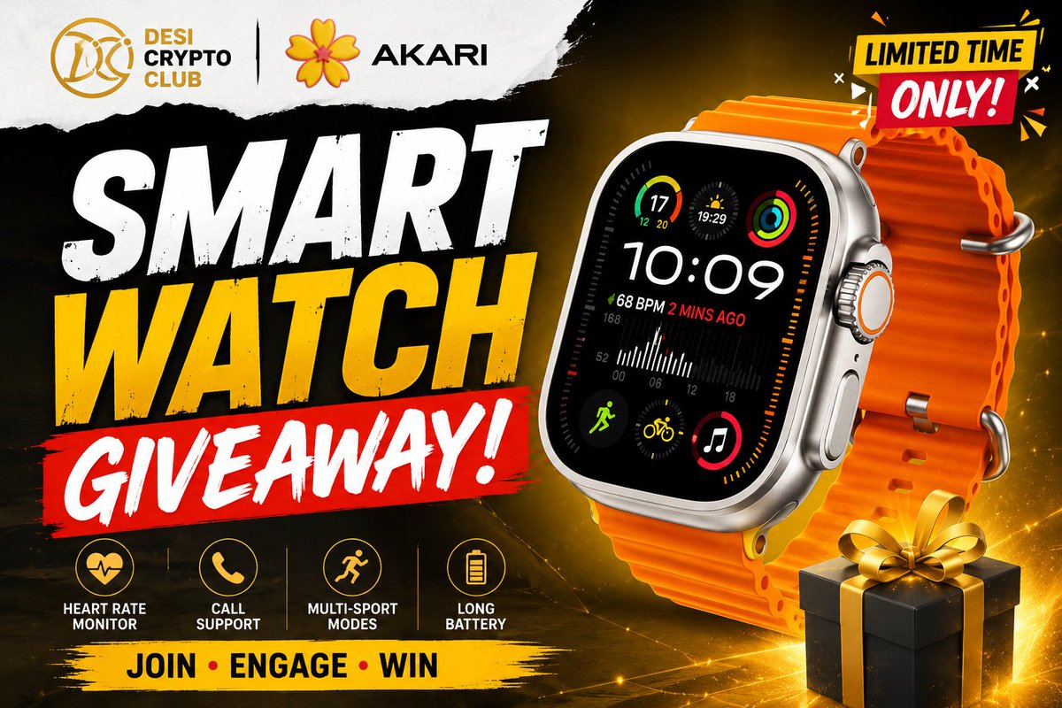 MadhavBhola9's tweet photo. Desi Crypto Club Smart Watch GIVEAWAY 

Prize 🏆 - 2 Pec Smart watch / with Desi Crypto Club Branding 

How to Participate: 

- Follow @DesiCryptoClub & @house_akari 

- Repost & Bookmark this Post 

- add Your 4 Best friend in Desi Crypto Club Discord Link in comment section 

- make a post about desi Crypto Club and which 4 Friends You add in discord tag also them in Your Post and say I will add these Guys 

- in Desi Crypto Club discord u see GIVEAWAY Submission section share Your Post there 

Congrats welcome to Desi Crypto Club this is small pec of giveaways big Gifts are coming soon ...